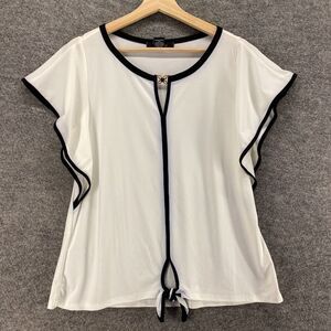 5/$45 Liz McCoy Blouse Women L Large White Short Sleeve Round Neck Pullover